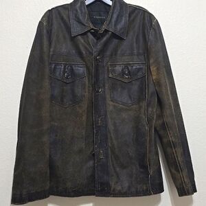 MEN'S Express Brown “rugged” leather jacket/shirt size small.
